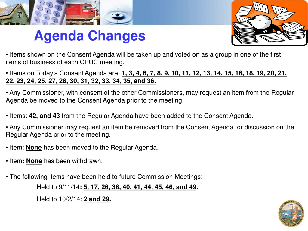 agenda changes