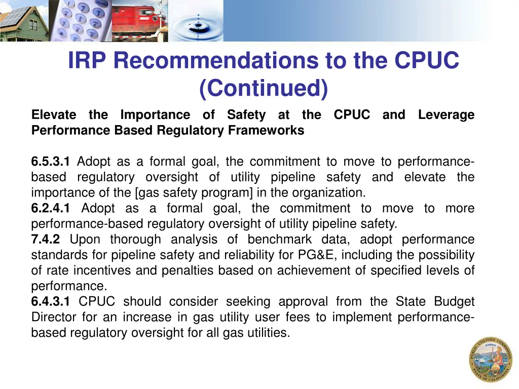 irp recommendations to the cpuc continued elevate
