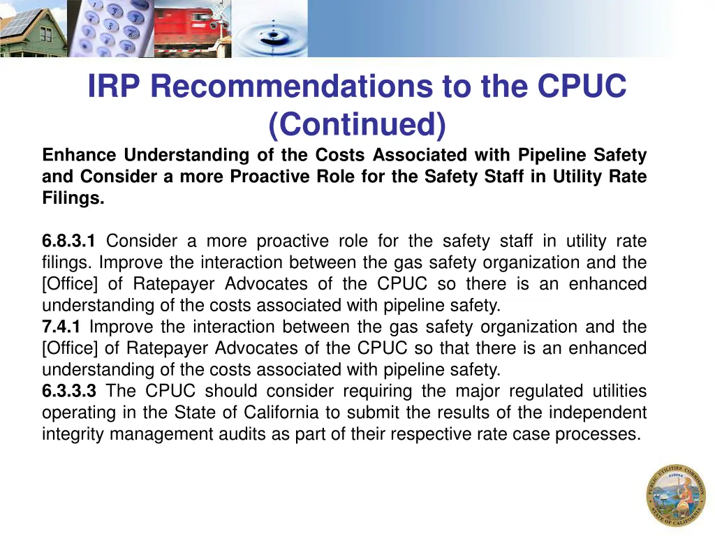 irp recommendations to the cpuc continued enhance