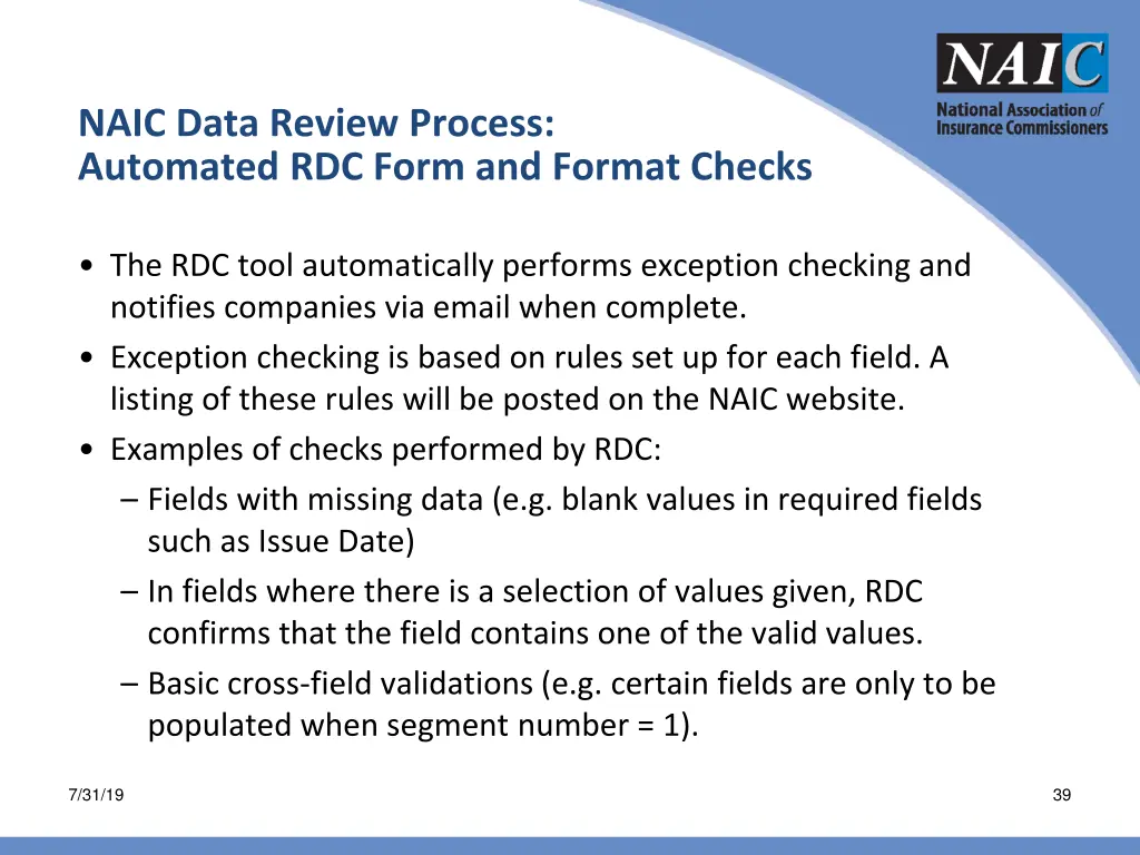 naic data review process automated rdc form