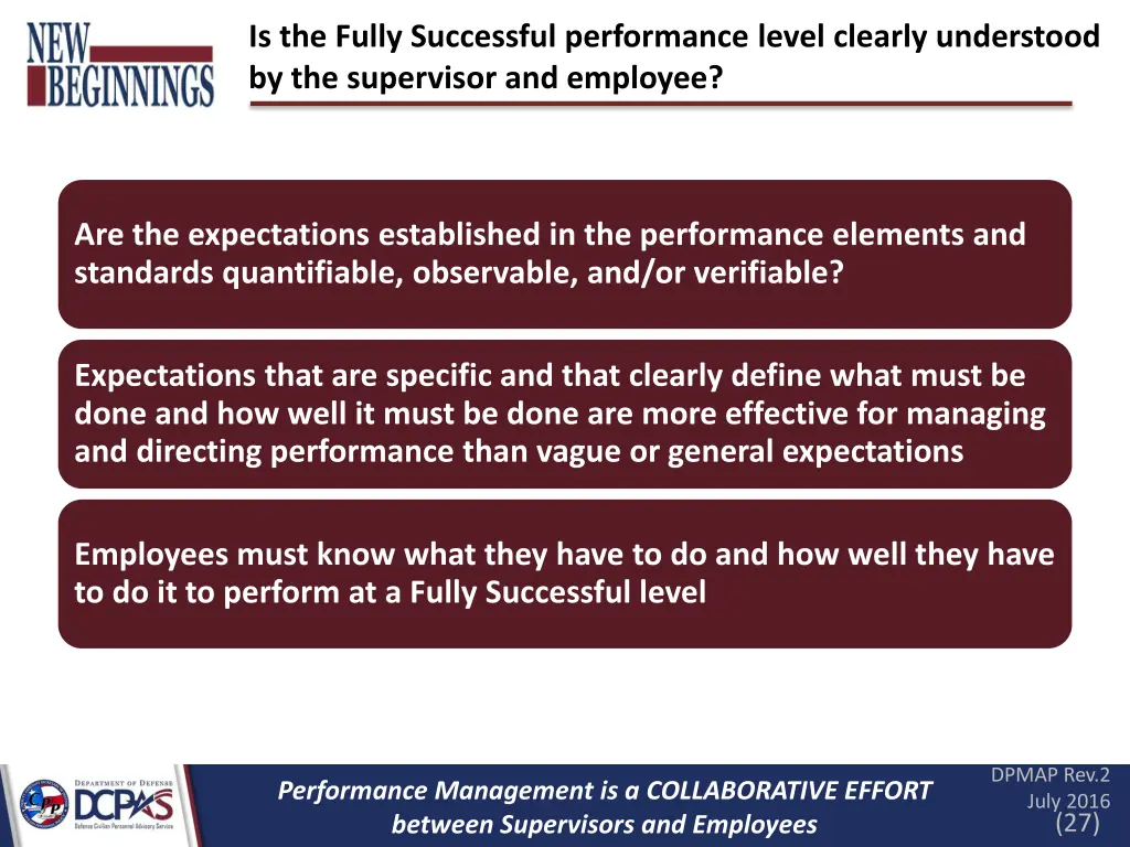 is the fully successful performance level clearly