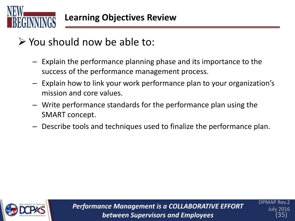 learning objectives review