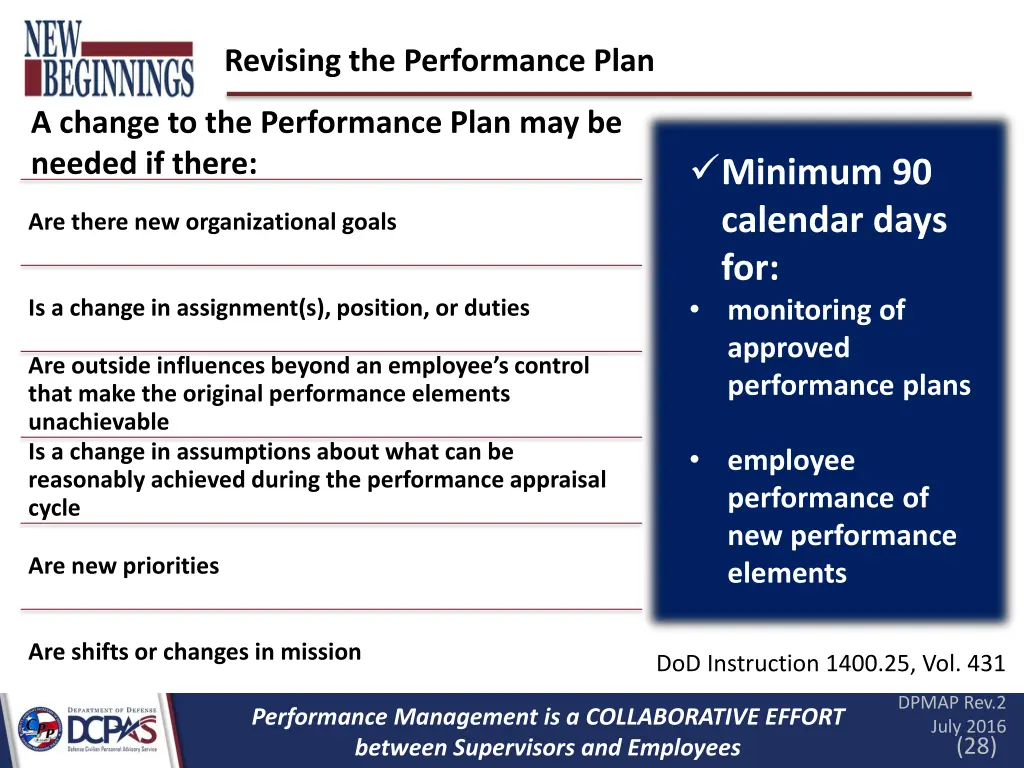 revising the performance plan