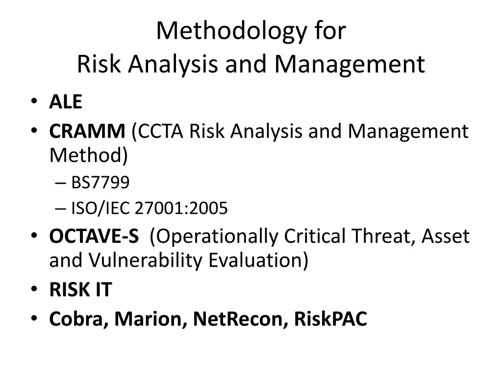 methodology for risk analysis and management