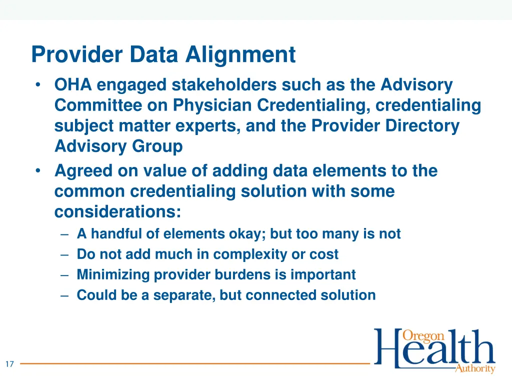 provider data alignment oha engaged stakeholders