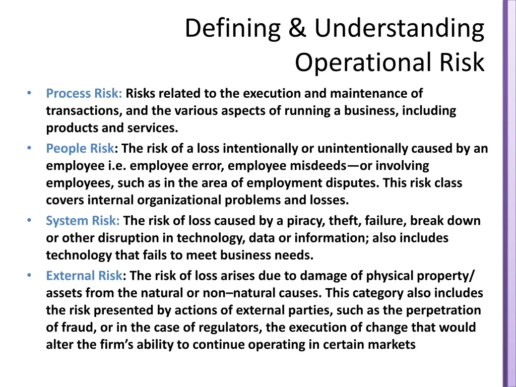 defining understanding operational risk 1