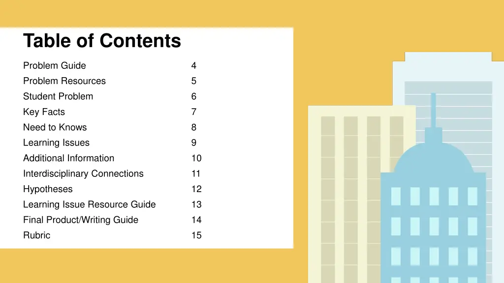 table of contents