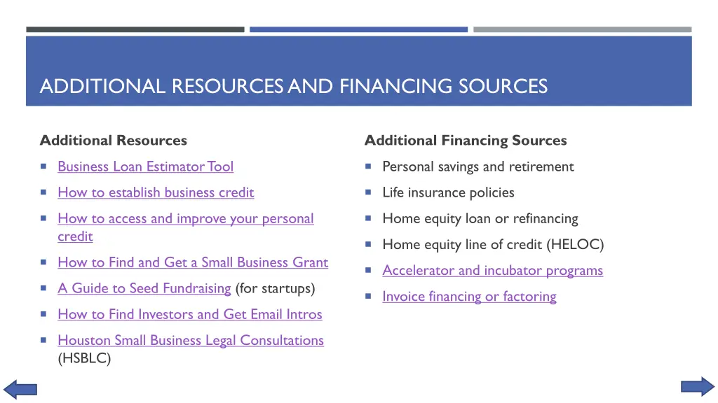 additional resources and financing sources
