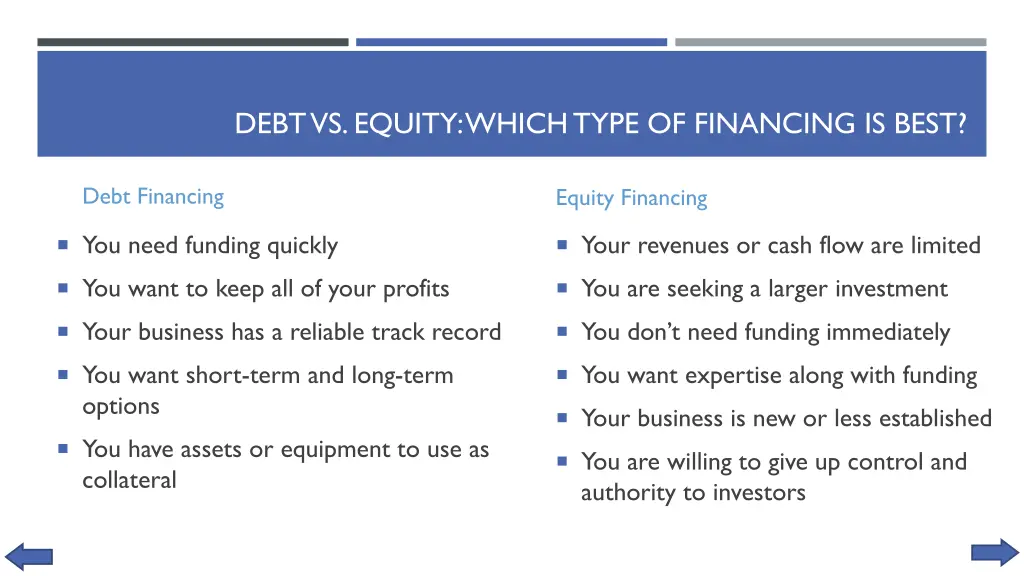debt vs equity which type of financing is best