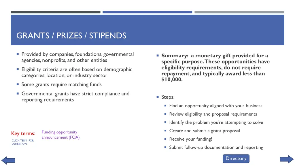 grants prizes stipends