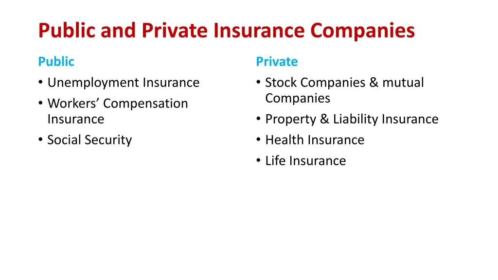 public and private insurance companies