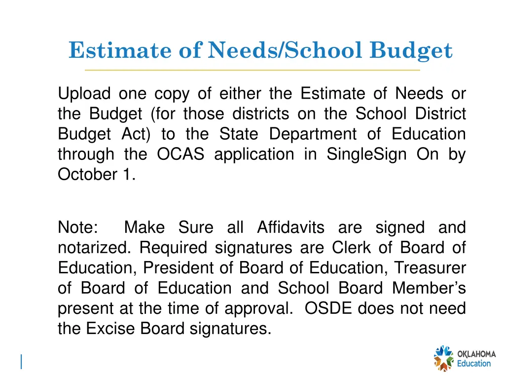 estimate of needs school budget 1
