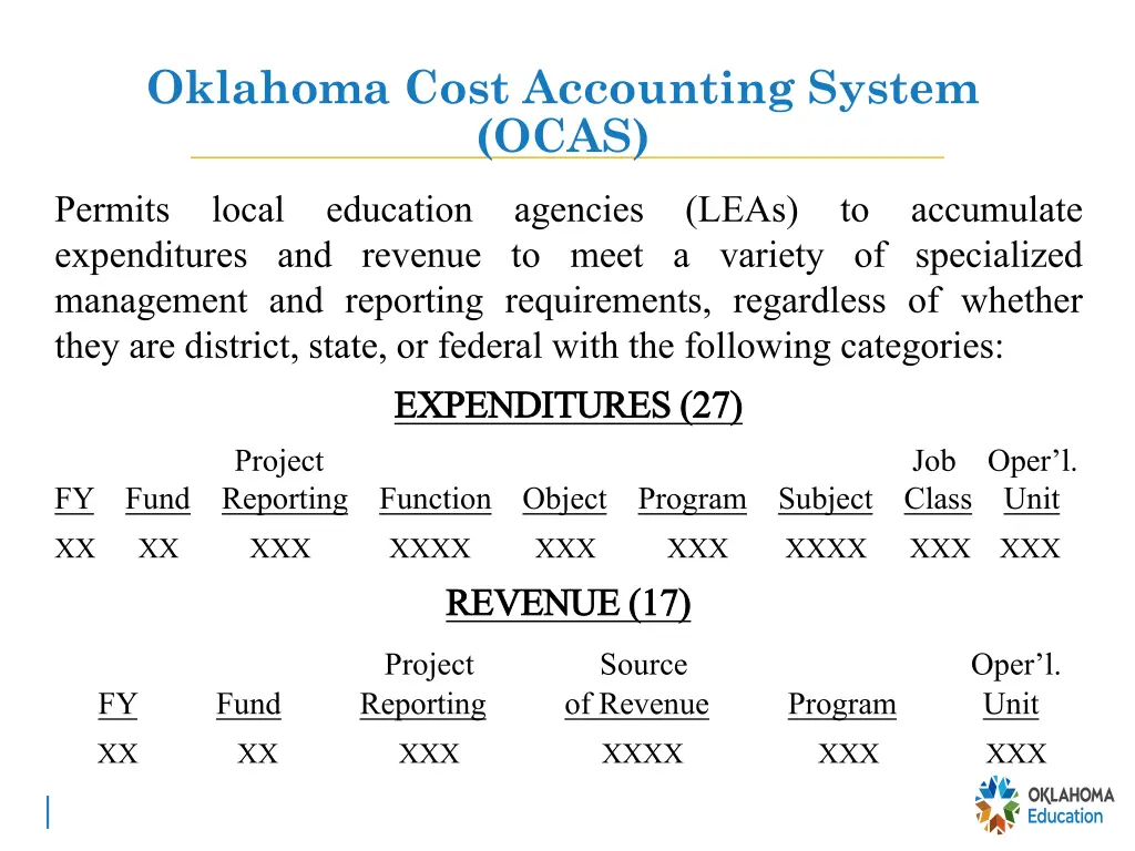 oklahoma cost accounting system ocas