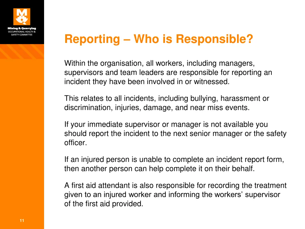 reporting who is responsible