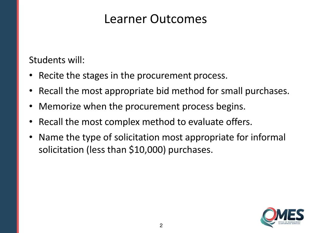 learner outcomes