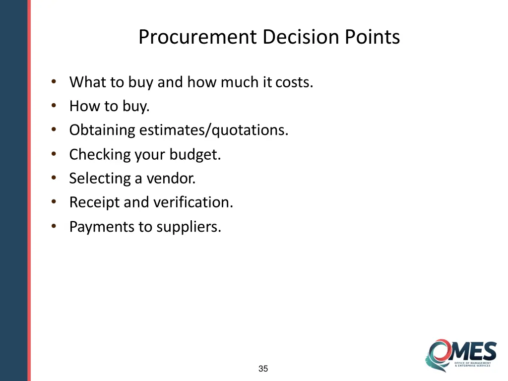 procurement decision points