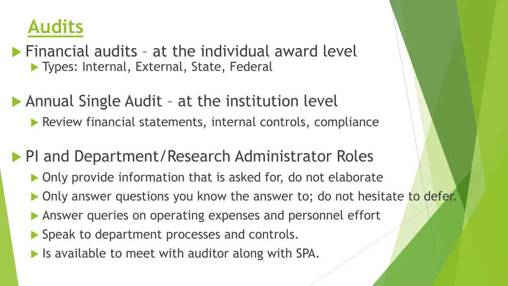 audits financial audits at the individual award