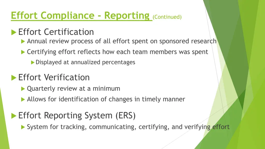 effort compliance reporting continued