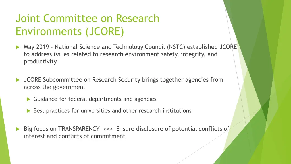 joint committee on research environments jcore