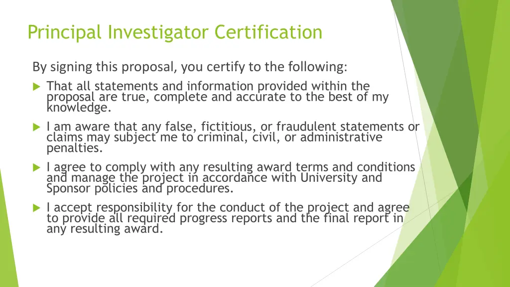 principal investigator certification