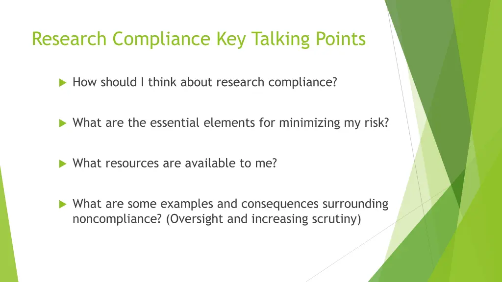 research compliance key talking points