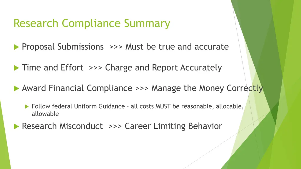 research compliance summary
