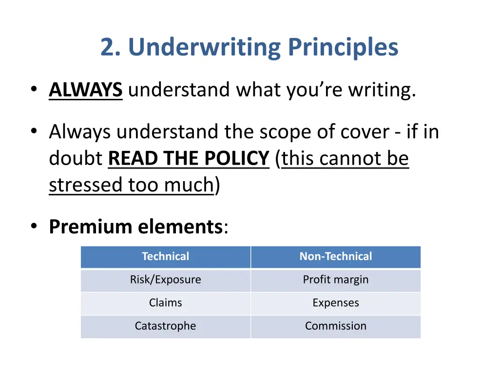 2 underwriting principles