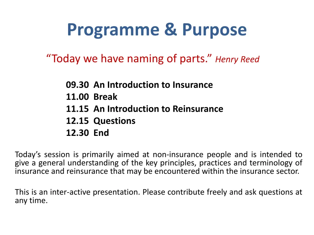 programme purpose