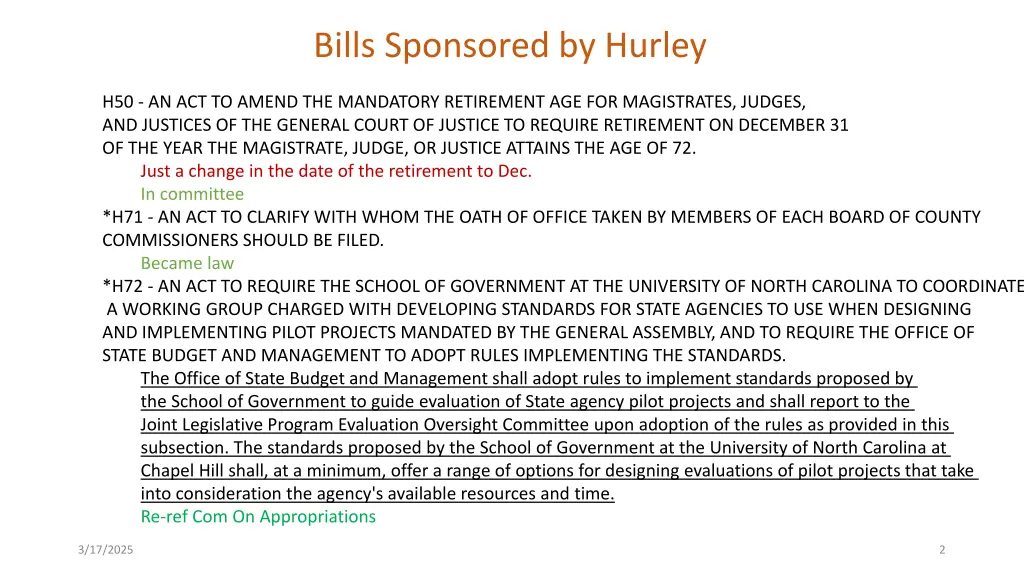 bills sponsored by hurley