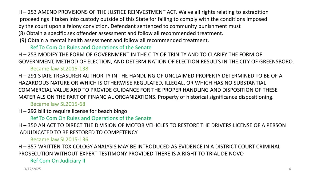 h 253 amend provisions of the justice
