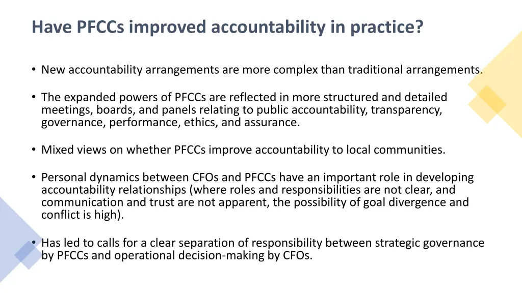 have pfccs improved accountability in practice