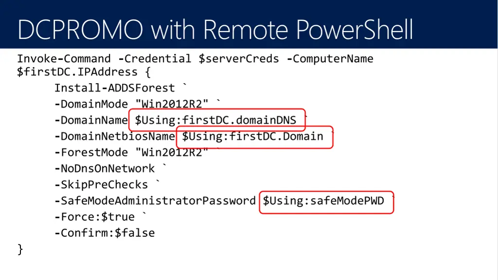 dcpromo with remote powershell