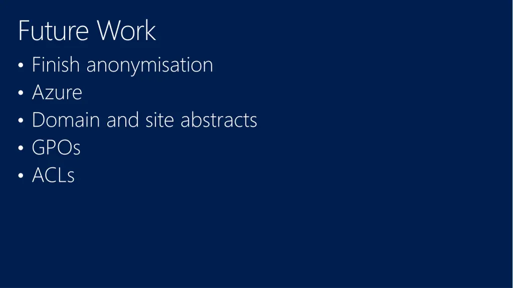 future work finish anonymisation azure domain