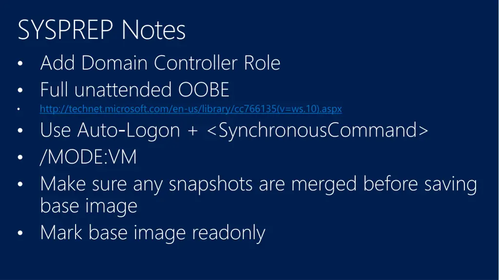 sysprep notes add domain controller role full