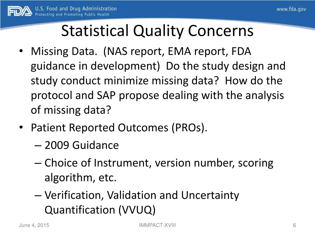 statistical quality concerns missing data