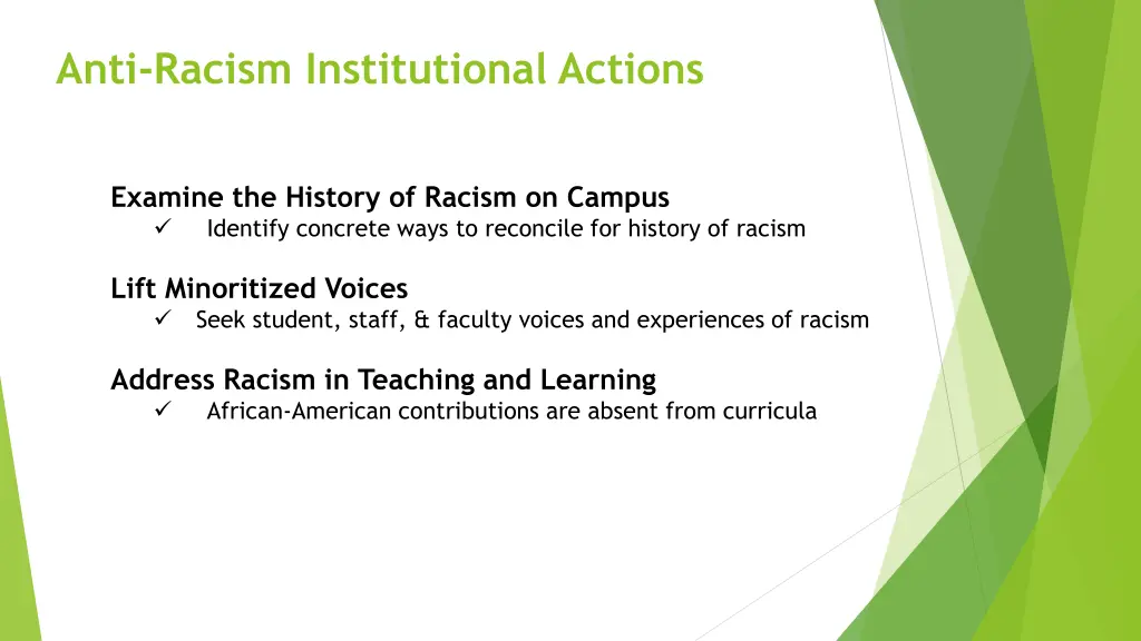 anti racism institutional actions