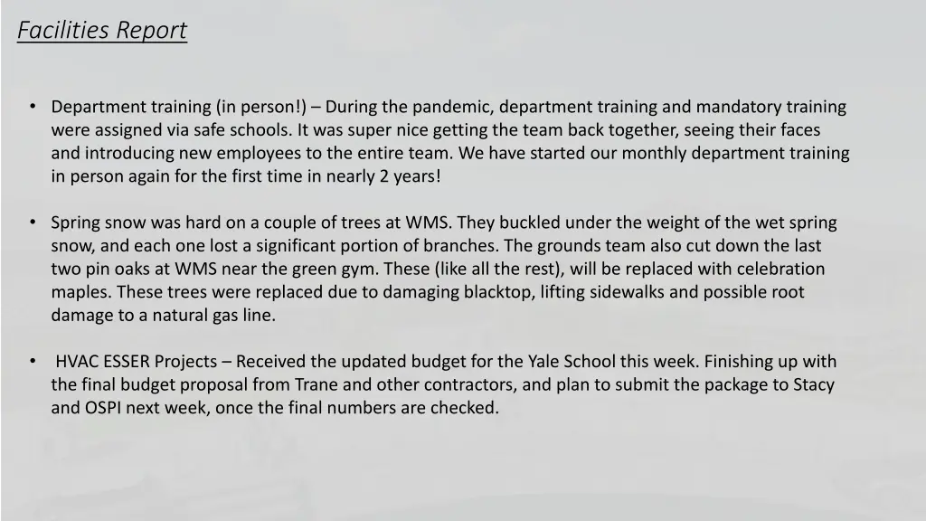 facilities report