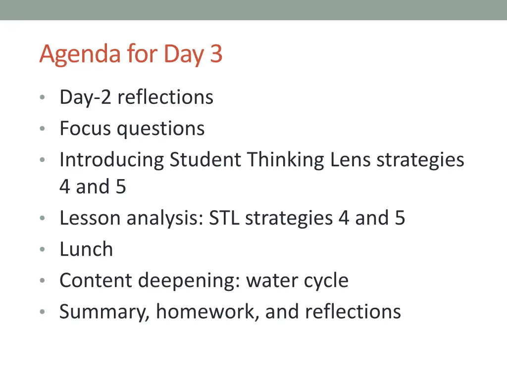 agenda for day 3