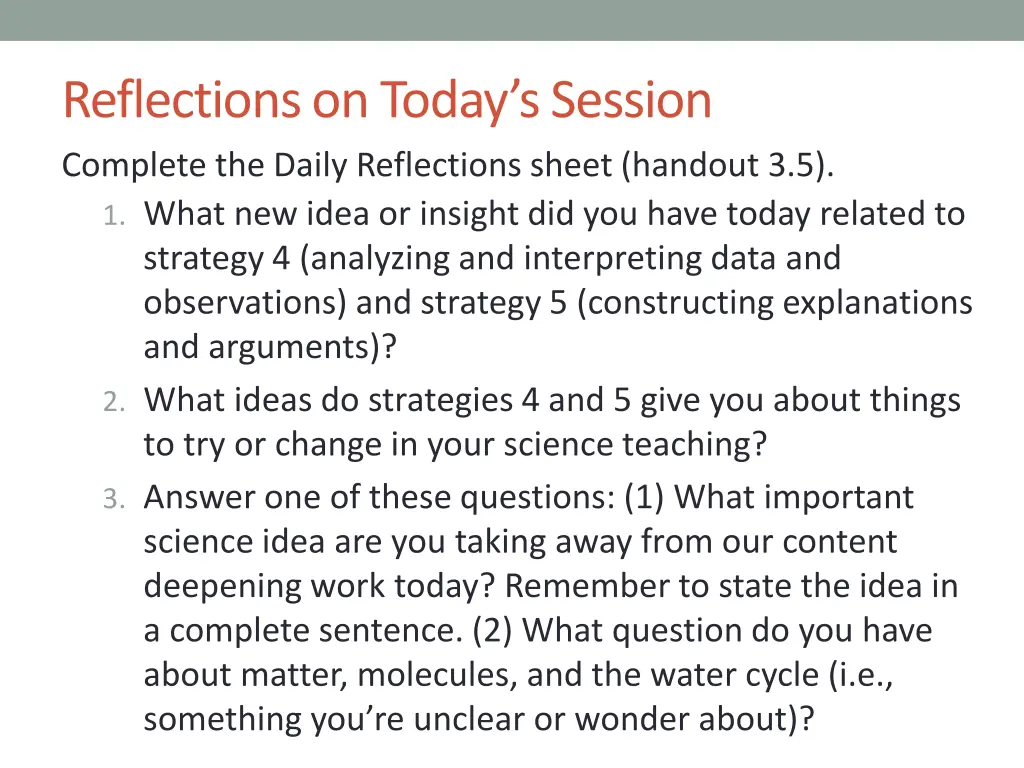 reflections on today s session complete the daily