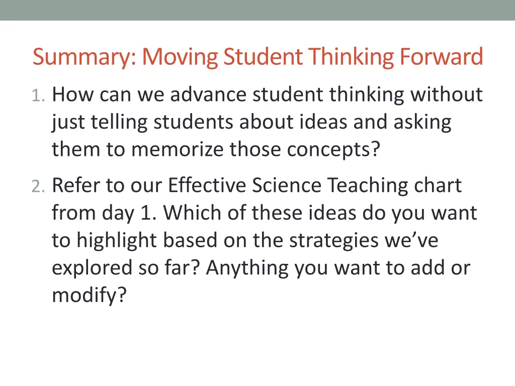 summary moving student thinking forward