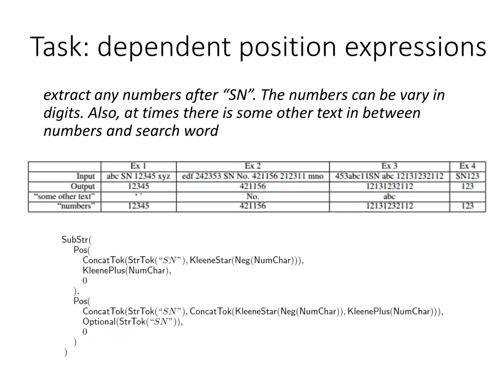 task dependent position expressions