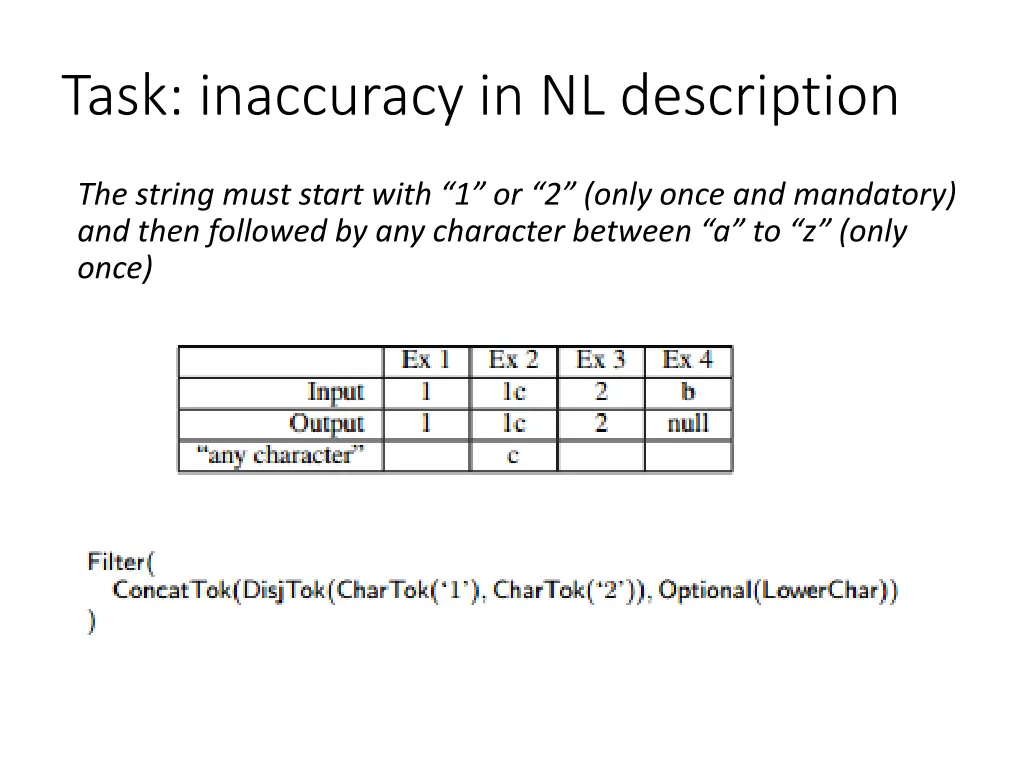 task inaccuracy in nl description