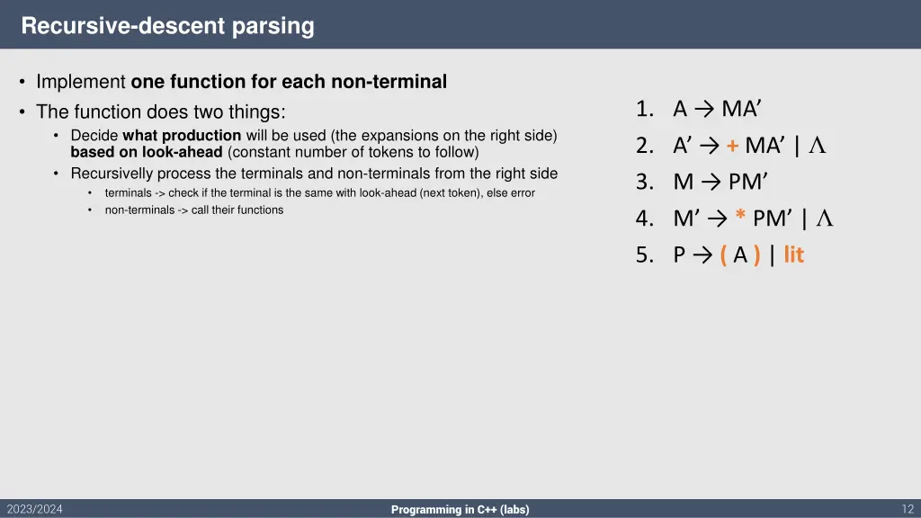 recursive descent parsing