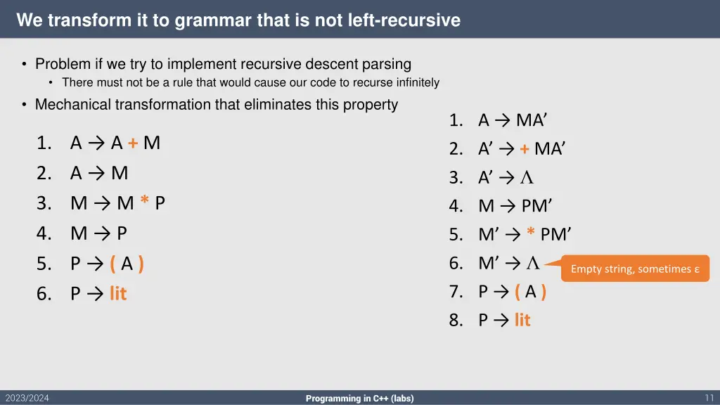 we transform it to grammar that is not left