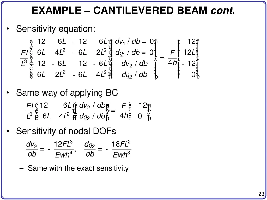 example cantilevered beam cont