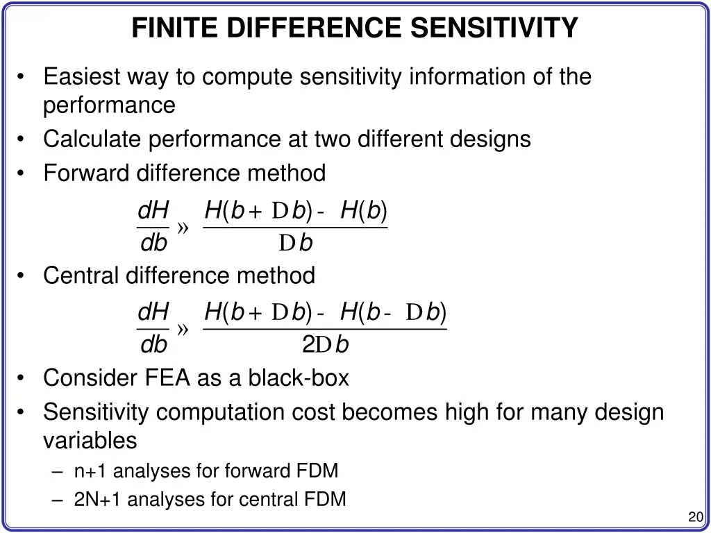 finite difference sensitivity