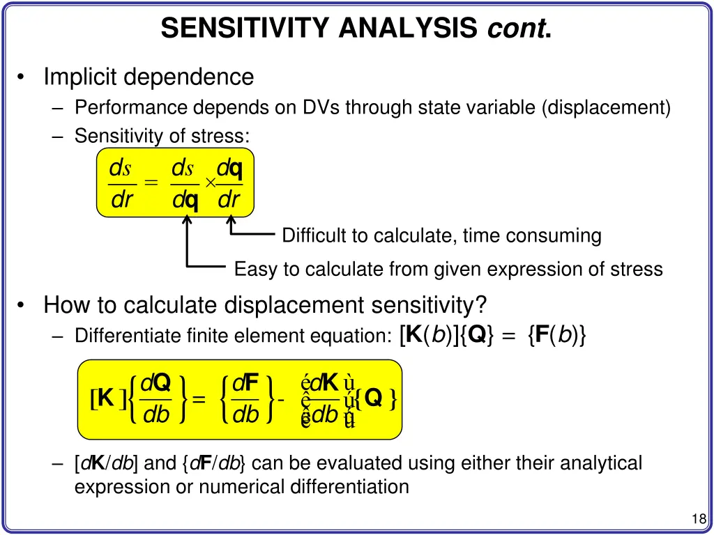 sensitivity analysis cont