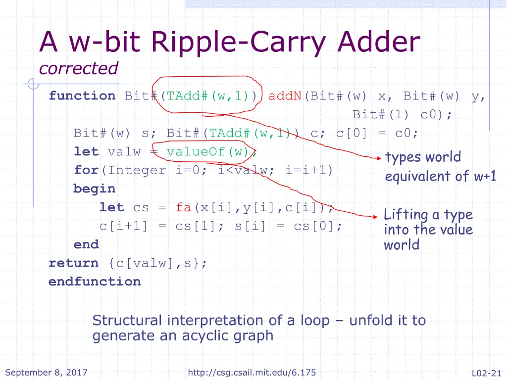 a w bit ripple carry adder corrected