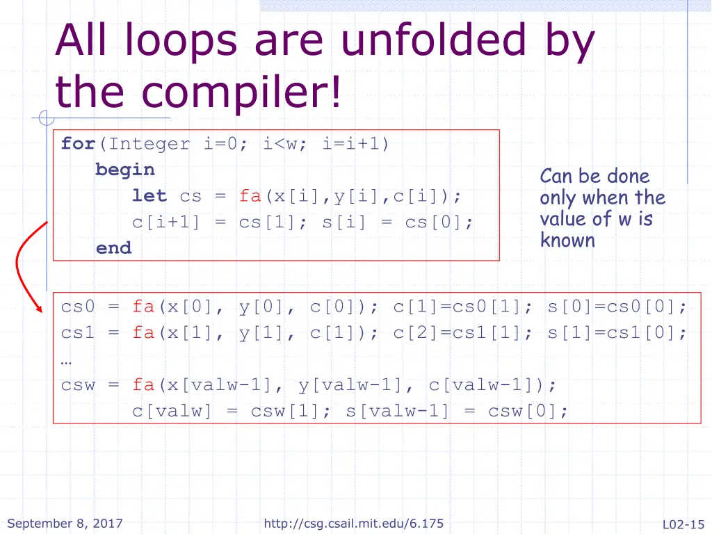 all loops are unfolded by the compiler