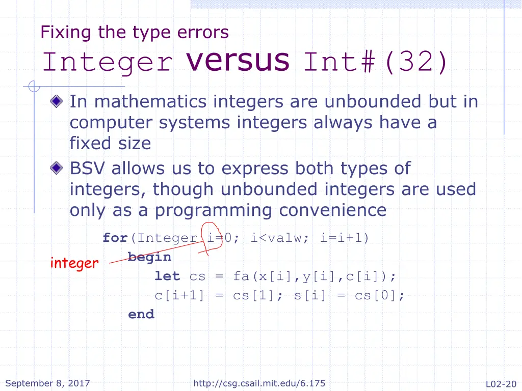 fixing the type errors integer versus int 32